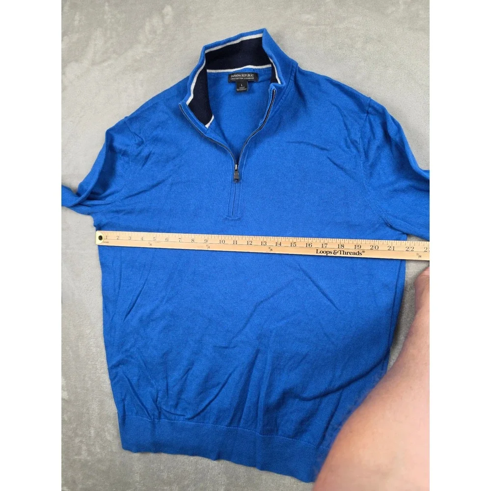 Banana Republic Quarter Zip Sweater Mens Large Blue Pima Cotton Cashmere Blend